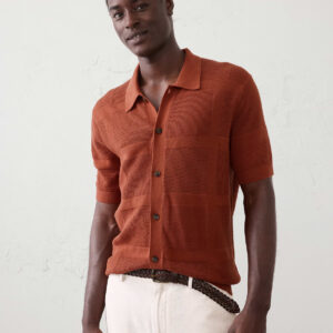 Home mesh patchwork sweater polo
