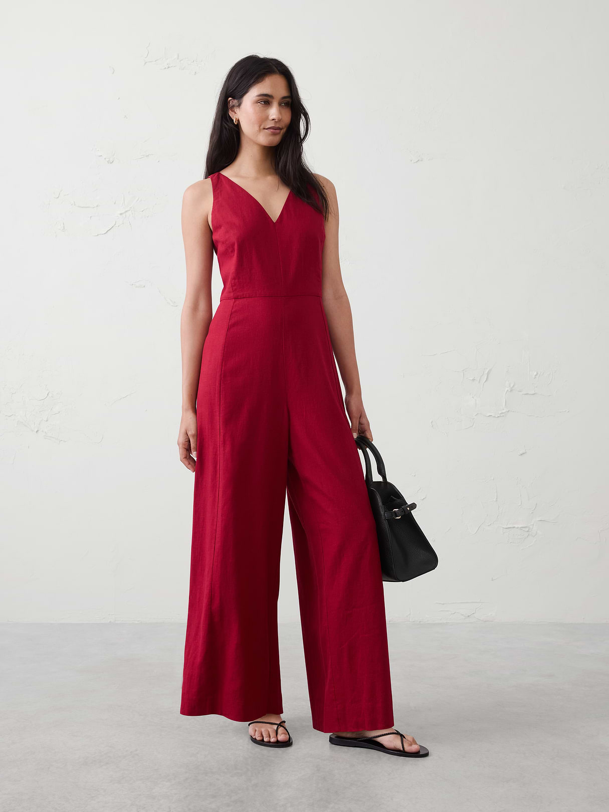 linen blend v neck jumpsuit linen blend v neck jumpsuit