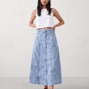 denim seamed midi skirt