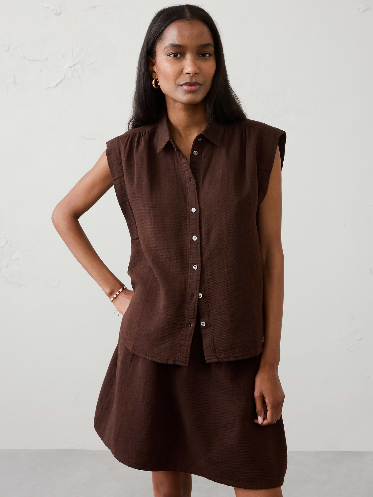 gauze soft gathered shirt gauze soft gathered shirt