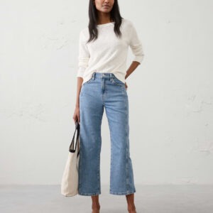 straight leg high rise pieced cropped jean