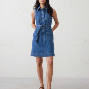 patchwork denim utility mini dress
