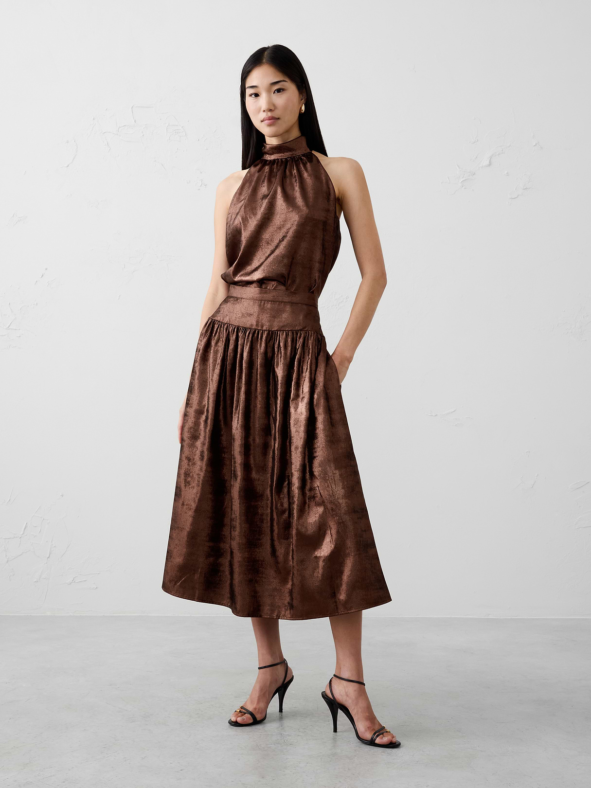 metallic midi skirt metallic midi skirt
