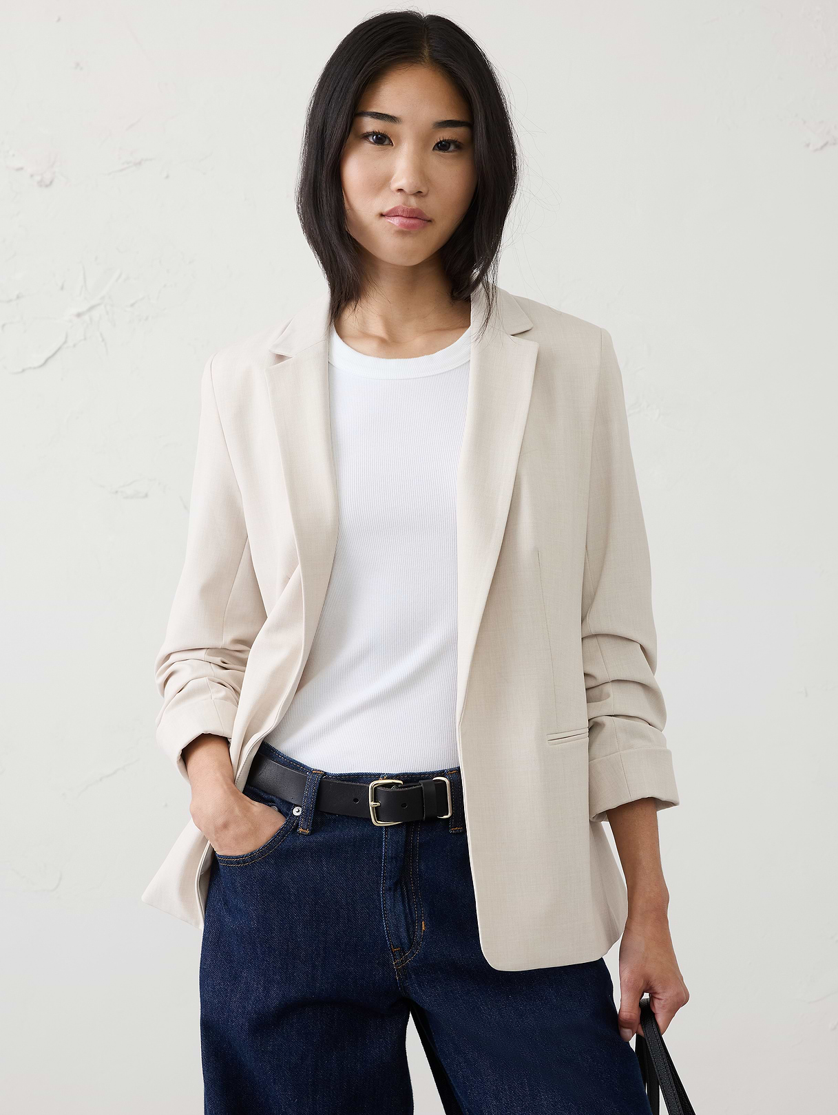 sculpted stretch ruched sleeve blazer sculpted stretch ruched sleeve blazer