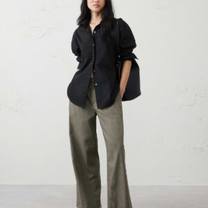 straight leg high rise linen blend pleated trouser
