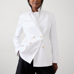 linen blend double breasted blazer