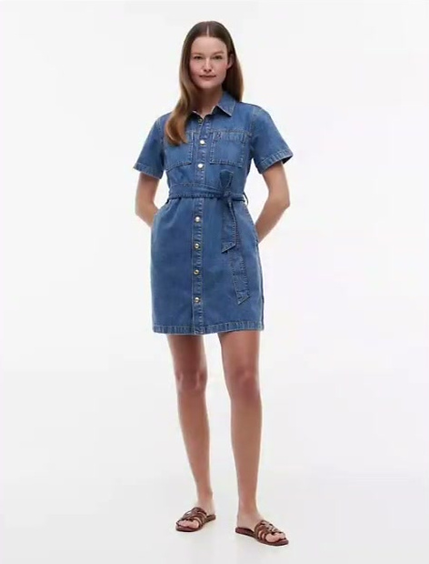 belted chambray utility shirtdress