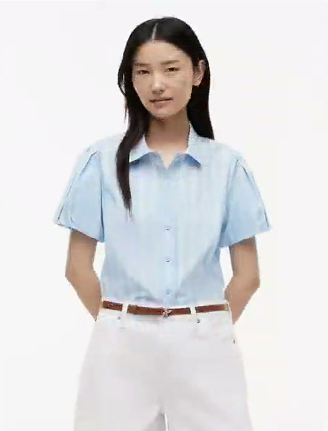 puff sleeve striped poplin shirt