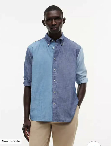 classic fit colorblock chambray shirt