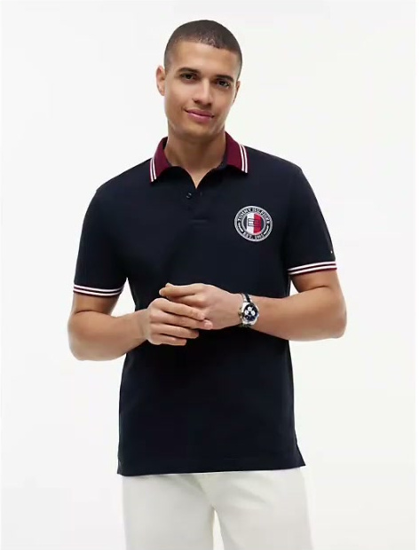 regular fit circle logo tipped polo