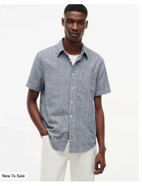 regular fit glen plaid linen blend shirt