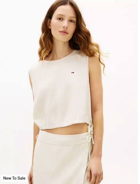 tommy jeans side tie linen blend top