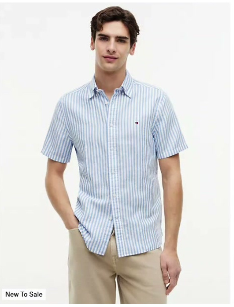 regular fit striped cotton linen shirt