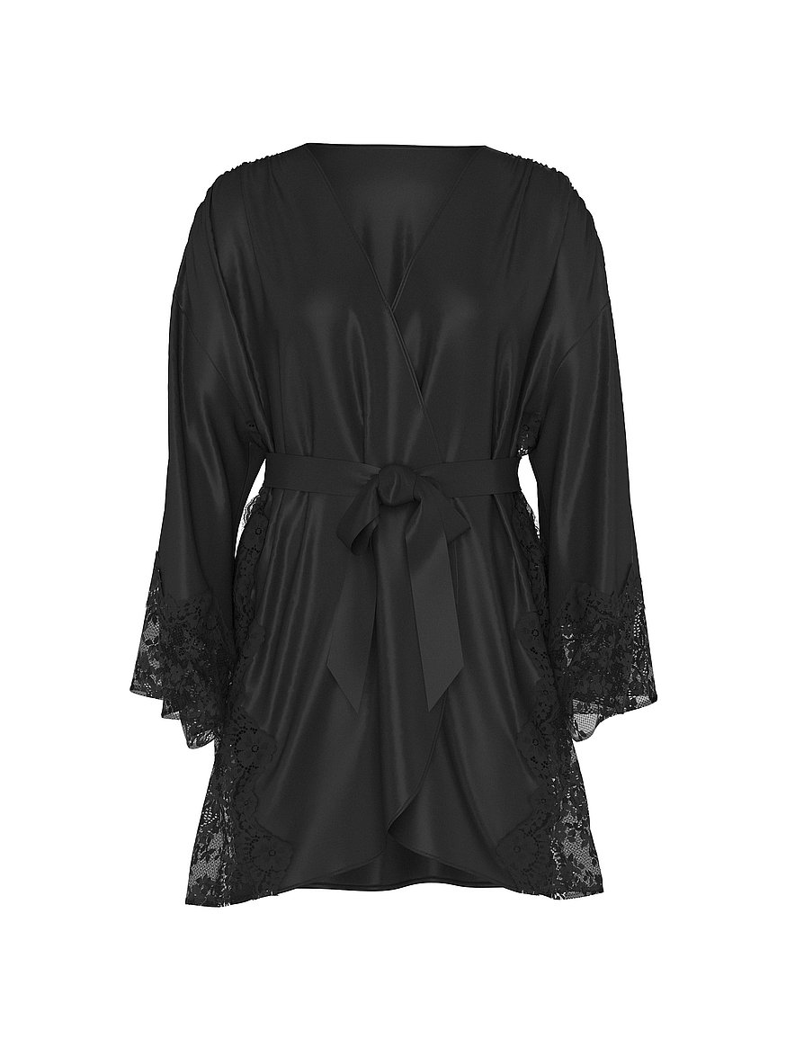 satin & lace trim robe satin & lace trim robe