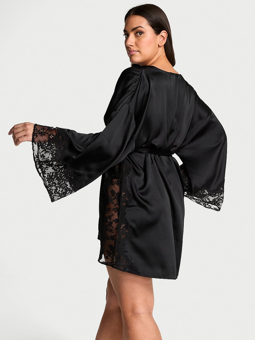 satin & lace trim robe satin & lace trim robe
