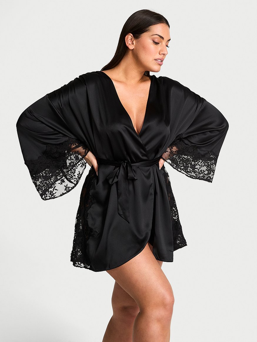 satin & lace trim robe satin & lace trim robe