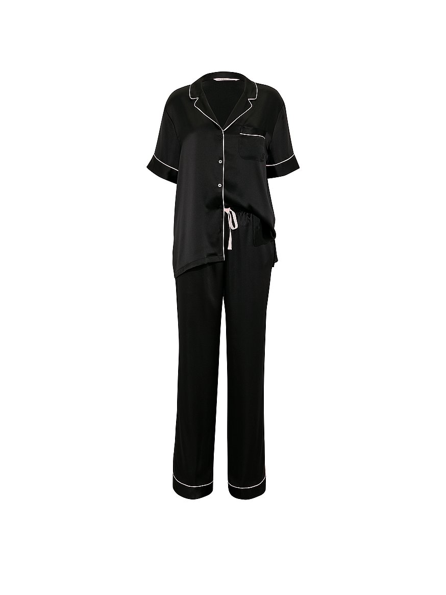 signature satin short sleeve long pajama set signature satin short sleeve long pajama set