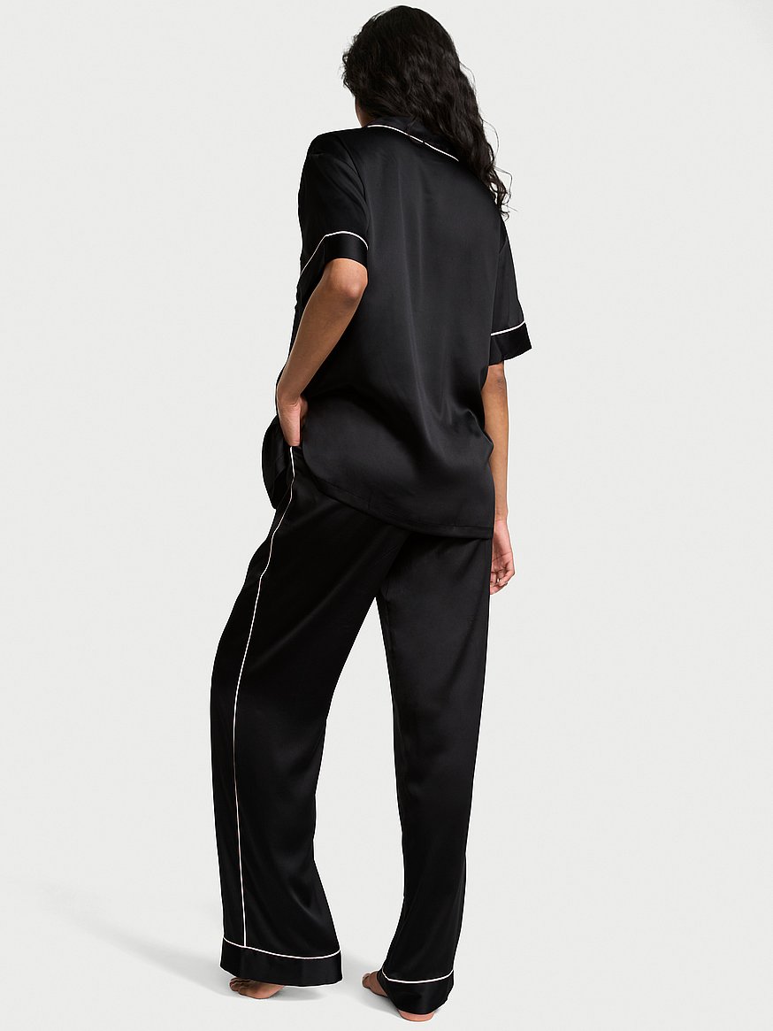 signature satin short sleeve long pajama set signature satin short sleeve long pajama set