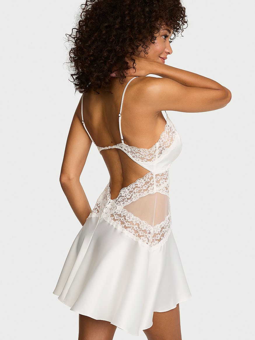 dare to dream lace & satin flounce slip dress dare to dream lace & satin flounce slip dress