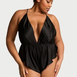 Home satin flutter romper