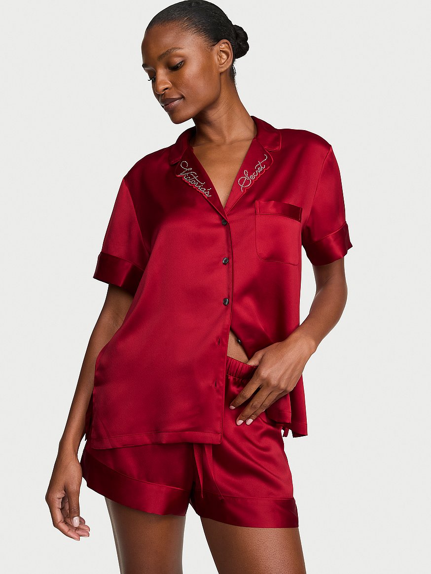 signature satin short pajama set signature satin short pajama set