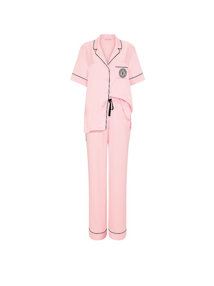 signature satin short sleeve long pajama set signature satin short sleeve long pajama set