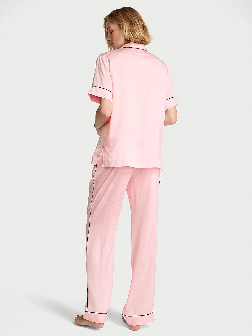 signature satin short sleeve long pajama set signature satin short sleeve long pajama set