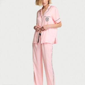 Home signature satin short sleeve long pajama set