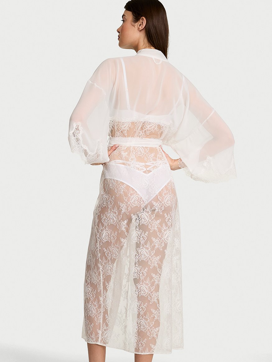 sheer rose lace long robe sheer rose lace long robe