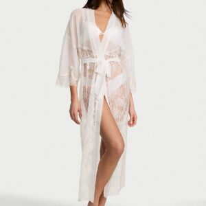Home sheer rose lace long robe