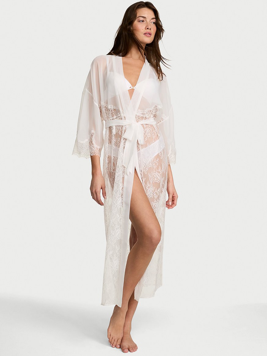 sheer rose lace long robe sheer rose lace long robe