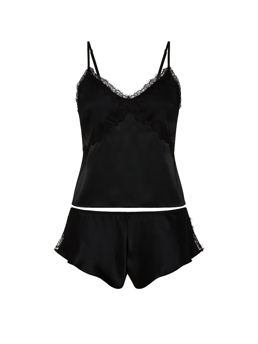 satin rose lace trim cami & flutter short set satin rose lace trim cami & flutter short set