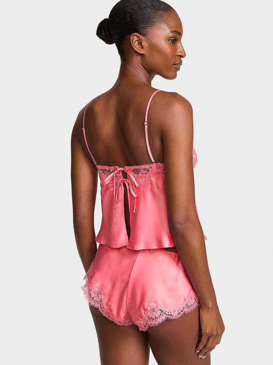 satin lace trim cami & flutter shorts set satin lace trim cami & flutter shorts set