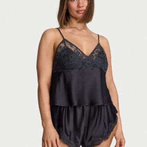 Витрина satin lace trim cami & flutter shorts set