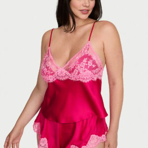 Витрина satin lace trim cami & flutter shorts set