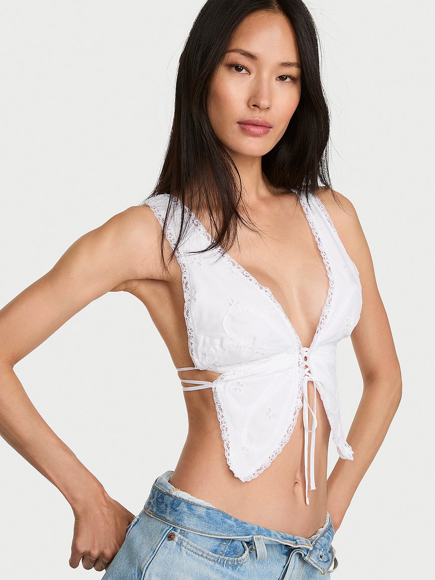 butterfly eyelet tie back crop top butterfly eyelet tie back crop top