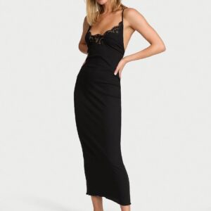 Витрина pointelle rib lace trim maxi slip dress