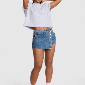 mini jean wrap skort