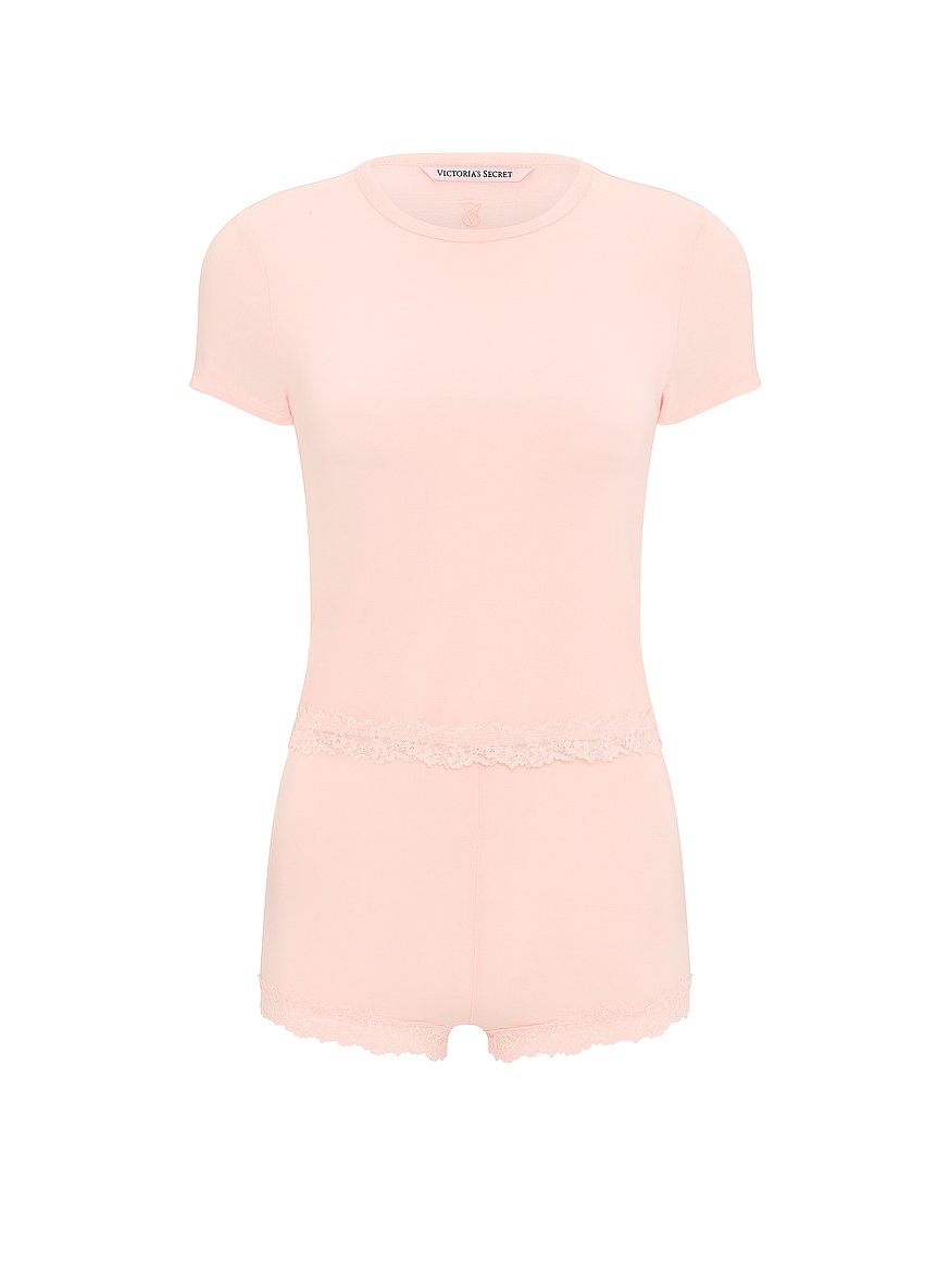 sosoft™ modal lace trim tee & shortie set sosoft™ modal lace trim tee & shortie set