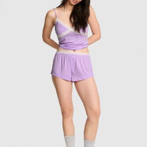 24/7 lounge modal lace trim micro shorts