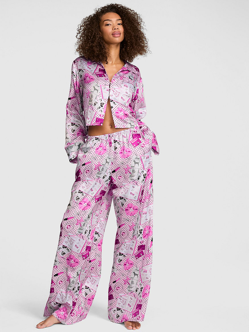 grwpink™ satin flyaway long sleeve & pants pajama set grwpink™ satin flyaway long sleeve & pants pajama set