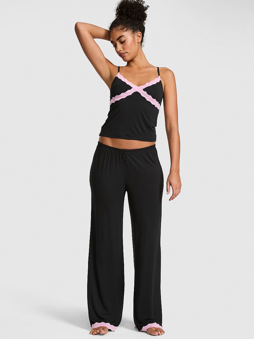 24/7 lounge modal lace trim cami & pants pajama set 24/7 lounge modal lace trim cami & pants pajama set