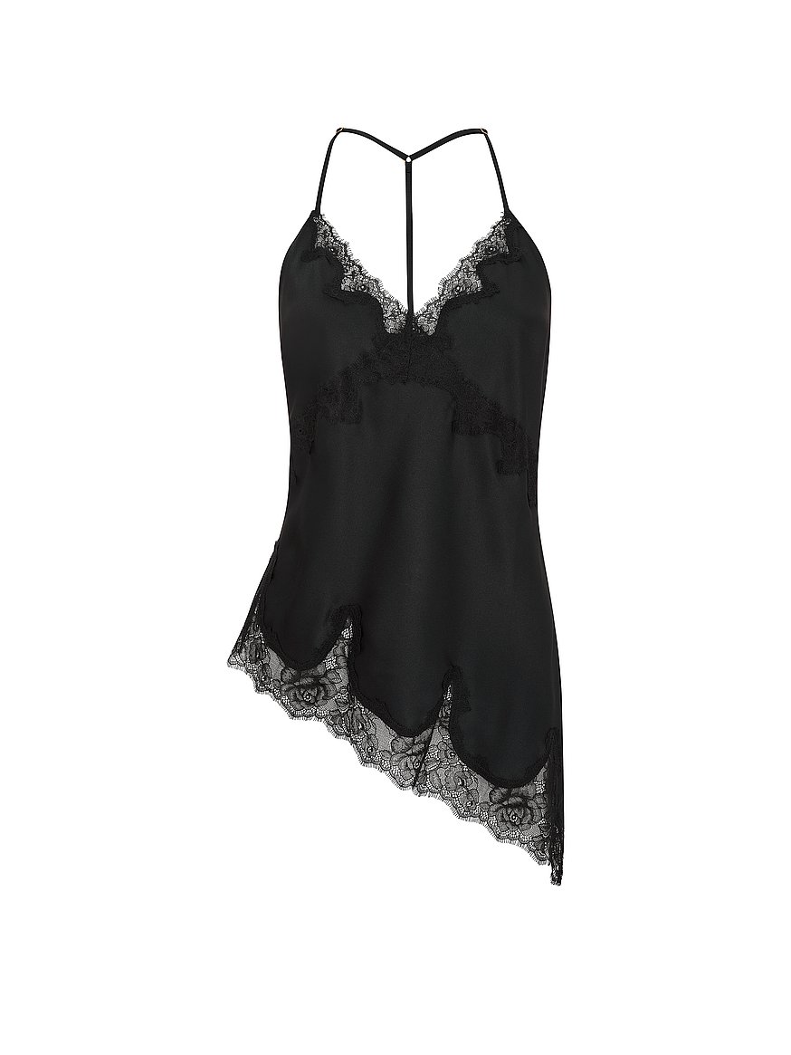 satin rose lace trim asymmetric cami top satin rose lace trim asymmetric cami top