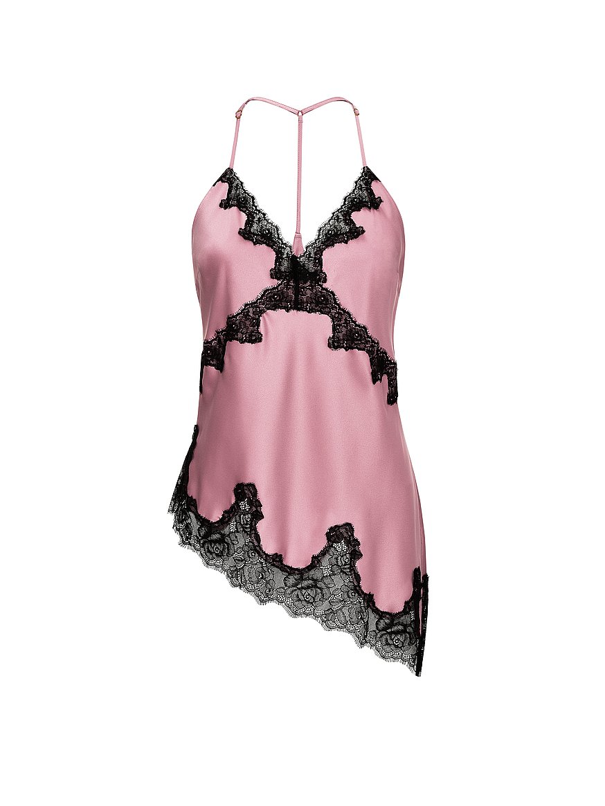 satin rose lace trim asymmetric cami top satin rose lace trim asymmetric cami top