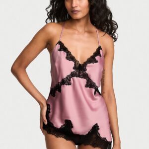Витрина satin rose lace trim asymmetric cami top