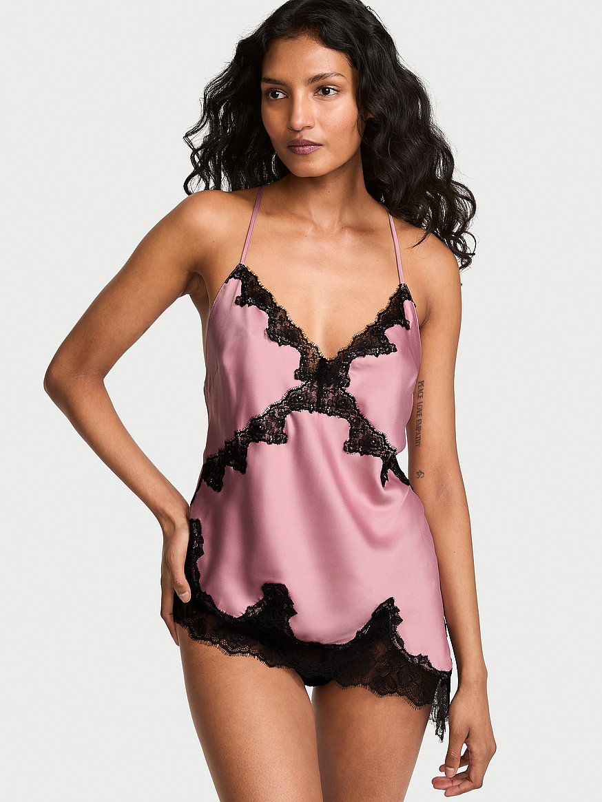 satin rose lace trim asymmetric cami top satin rose lace trim asymmetric cami top