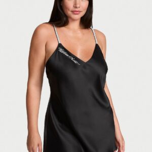 shine script satin mini slip dress