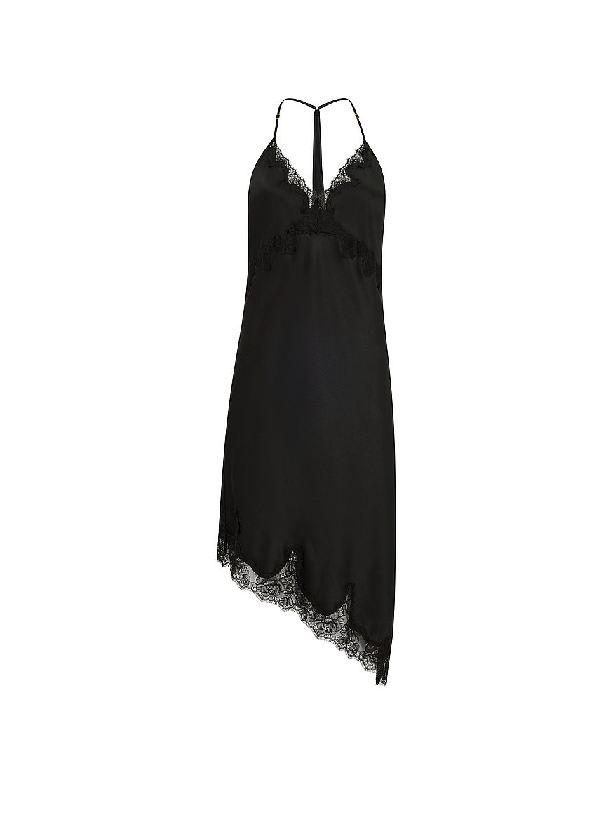 satin rose lace trim asymmetric slip dress satin rose lace trim asymmetric slip dress