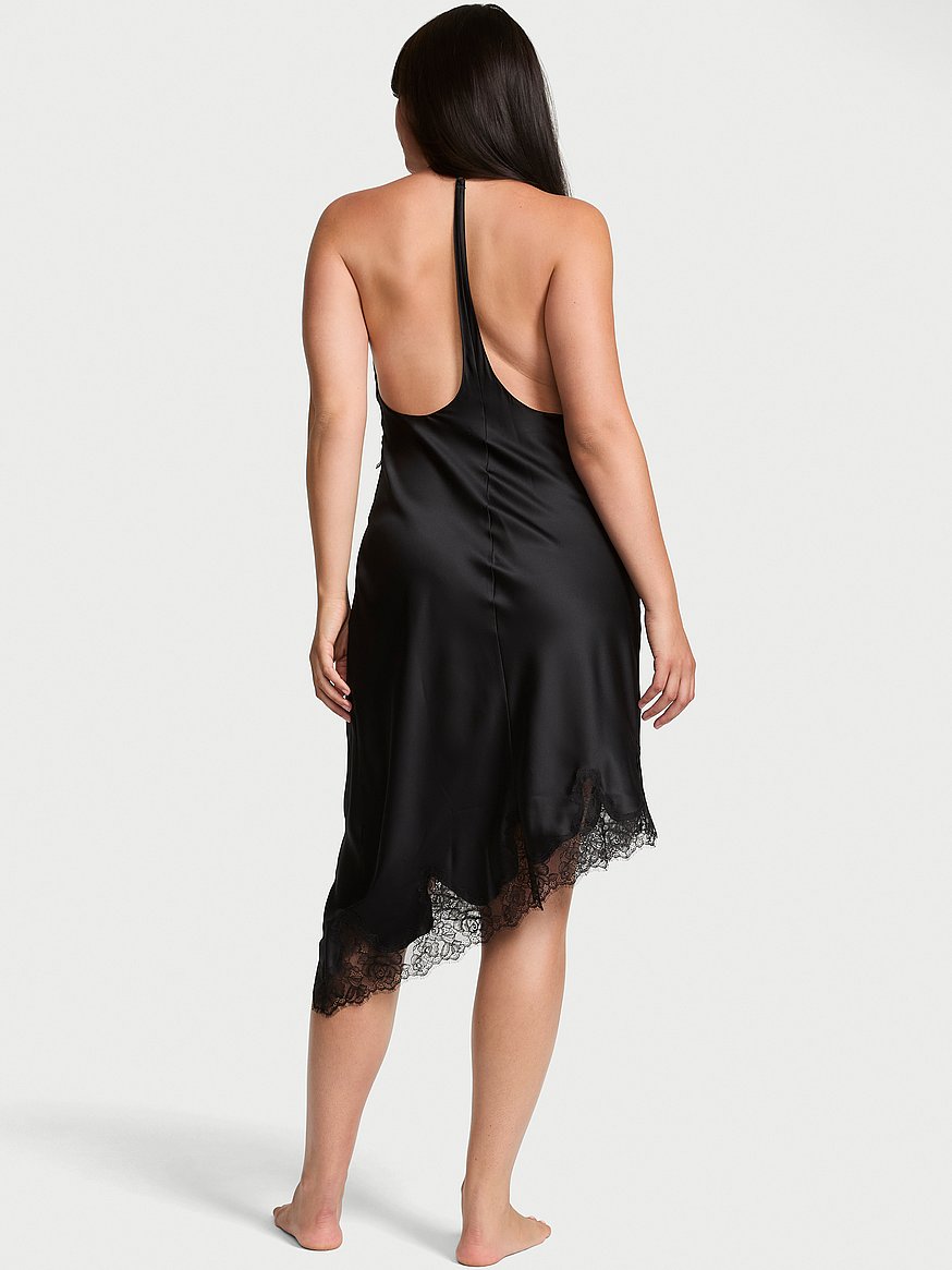 satin rose lace trim asymmetric slip dress satin rose lace trim asymmetric slip dress