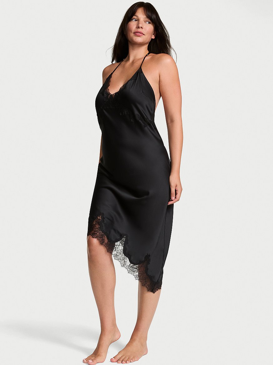 satin rose lace trim asymmetric slip dress satin rose lace trim asymmetric slip dress
